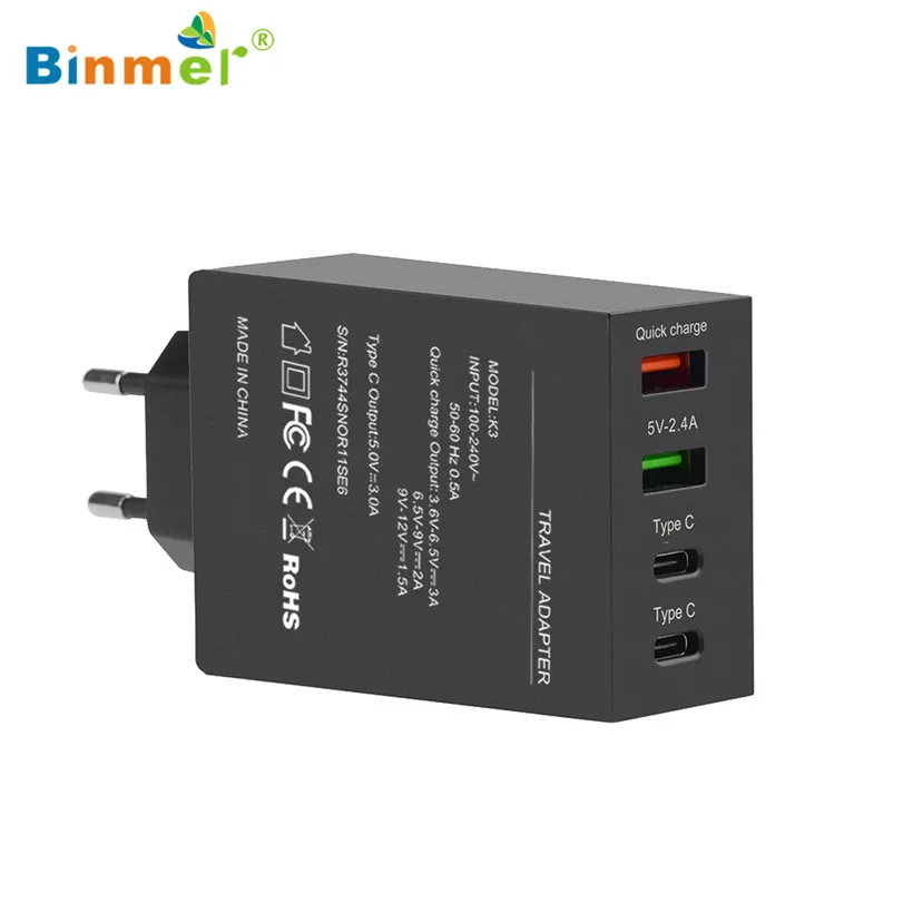 Прямая поставка Binmer ЕС США Plug Зарядное устройство 50 W 4 порта Квай c K зарядки QC3.0
