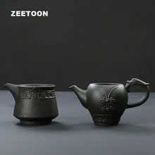 200 мл черный дзен Японии Винтаж глазури грубая керамика резные ярмарка чашки Керамика кунг-фу Чай комплект Чай море Cha хай Творческий дом Декор