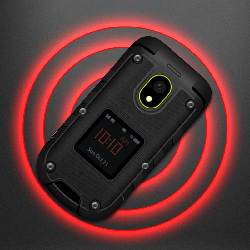 Ioutdoor F2 Three-Prevention Feature Slim Flip Rugged Waterproof Dual Display Docking Station SOS Torch LED Senior Mobile Phone