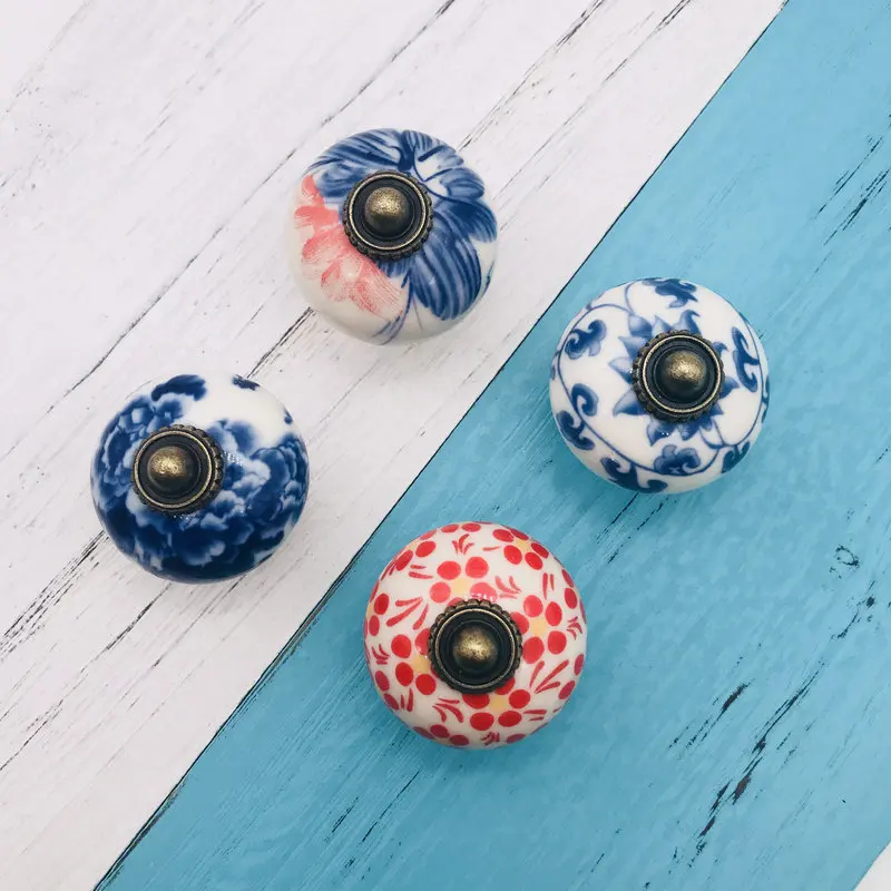 

Blue and white Ceramic Handle Antique Cabinet Pull Knob Wardrobe Closet Cupboard for Furniture Hardware Accessories Door Handles