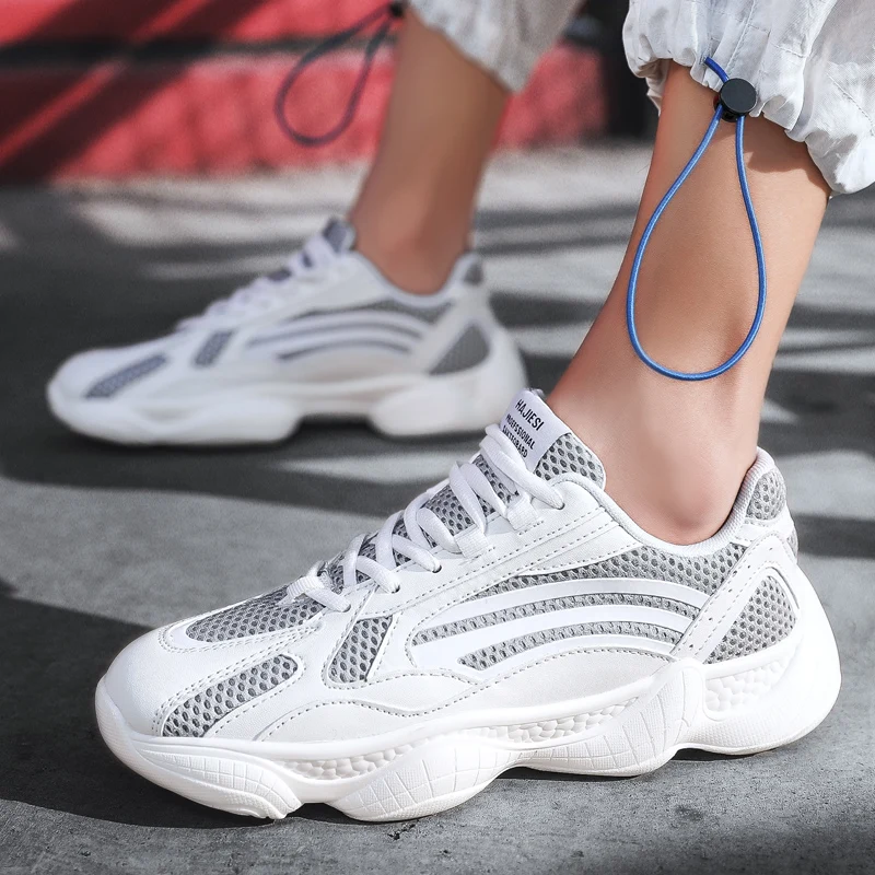 Outdoor Sport Casual Chunky Sneakers For Men Summer Mesh Breathable Men Shoes Lace Up Sneakers PU Outsole Black Shoes Man 2019