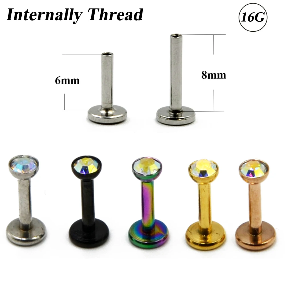 

20Pcs Titanium Anodized Lip Ring Labret Ear Tragus Cartilage Stud Helix Piercing Earring Lip Stud with Internally Thread 16g