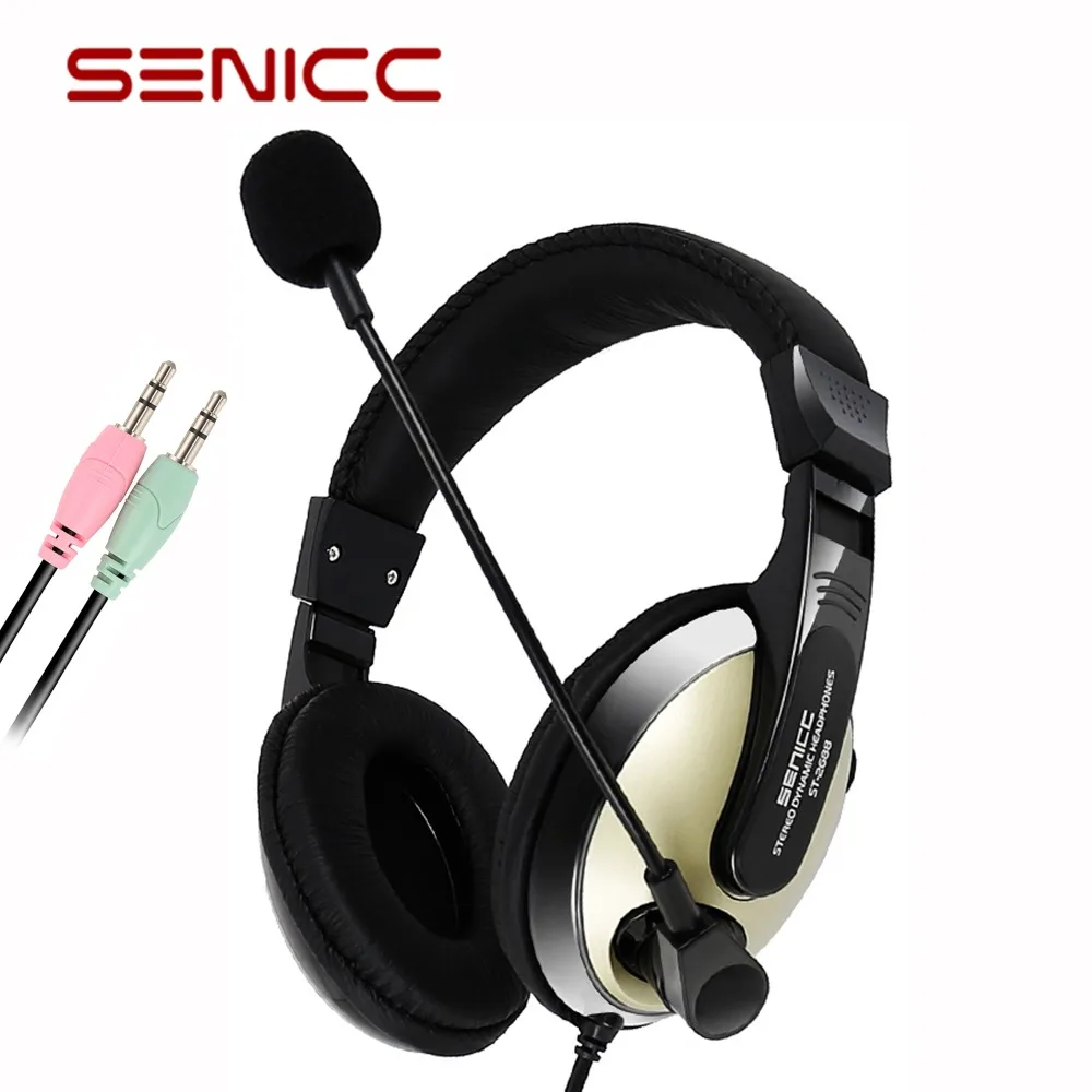 SENICC ST 2688 Stereo Audio Music Headphones 3.5mm Dual Plug with Mic