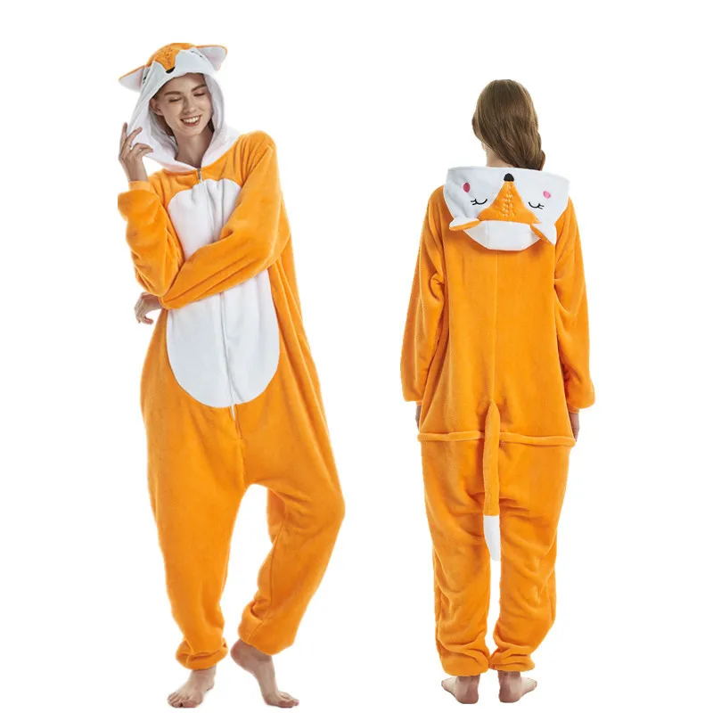 

Kawaii Fox Onesie Animal Adult KIds Lion Orange Cute Kigurumi Pajama Overall Halloween Party Jumpsuit Soft Flannel Sleep Costume