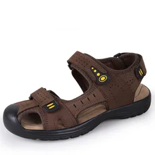 2017 Toe Proteger Al Aire Libre Zapatos de Cuero Sandalias de Verano Sandalias de Cuero Para Hombre Zapatos Casuales de Playa Transpirable Zapatillas de Punta Estrecha