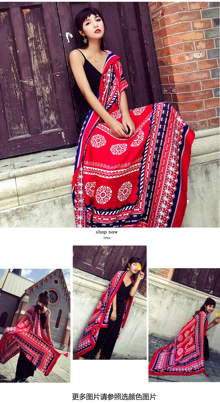 Женский шарф в этническом стиле, винтажная шаль с принтом, большой размер, Пашмина, бандана, весна-лето, Пляжная накидка, подарок для девочки