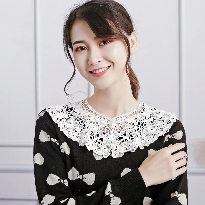 

Fashion Cotton round neck doll collar swan Print wild False Collar Lapel Blouse Top Women Clothes Accessories Lace flower collar