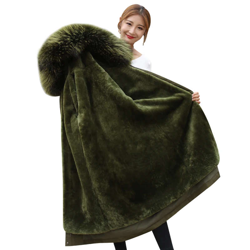 

High Quality Natural Sheepskin Coat Winter Women Warm Parker Women Sheep Shearing Liner Real Fox Fur Coat Female Thicken outwear