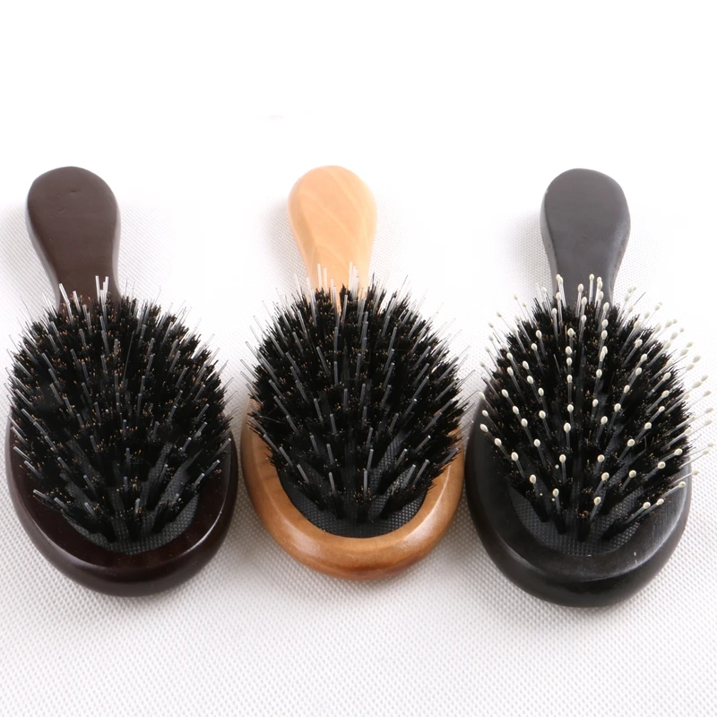 HARMONY 10 шт. деревянная ручка темно-коричневый или лак щетка для волос из шерсти кабана с пластиковыми булавками для наращивания волос