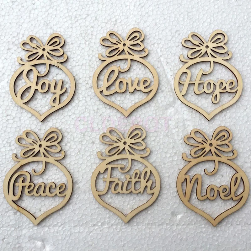 10Pcs/lots  MDF Wooden Christmas Hanging Tags Embellishments Craft Ornaments Tree Decor