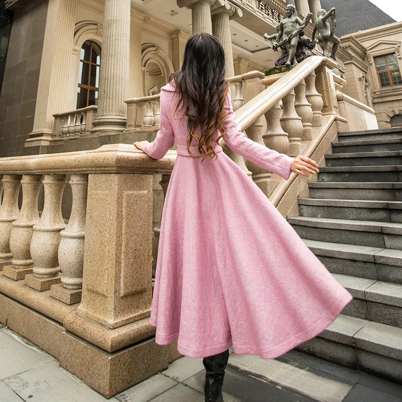 YOSIMI 2017 Autumn Winter Skirt Woolen Coat High Quality Maxi Elegant Wool Long Women Coat Turn-down Collar Brand Clothing pink YOSIMI 2017 Autumn Winter Skirt Woolen Coat High Quality Maxi Elegant Wool Long Women Coat Turn-down Collar Brand Clothing pink
