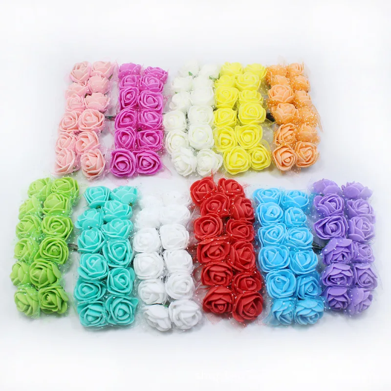 

12pcs Mini Fake Rose Artificial Flowers Diy Wedding Decoration Mariage Bride To Be Valentine's Day Home Decor Party Decoration.J