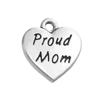 

10pcs Charms Proud Mom Heart 15x16.2mm Antique Silver Color Pendant Proud Mom Heart Charms For Jewelry Making Jewelry Findings