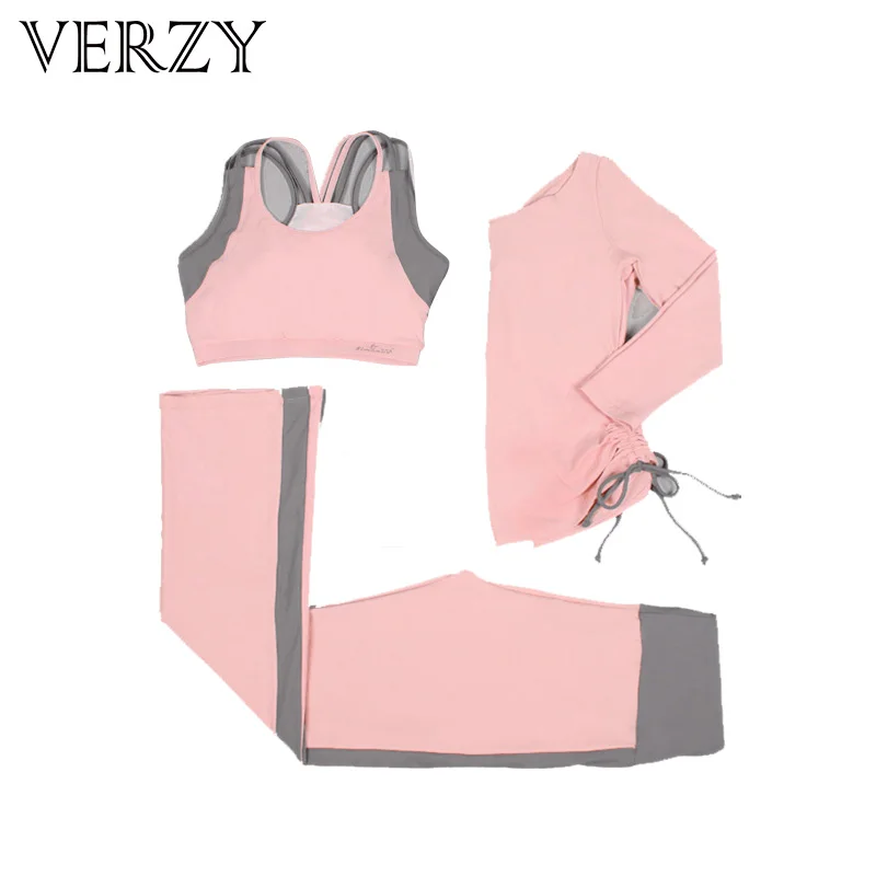 

2017 New Pink+Black Colors Women Yoga Set Tights Jogging Running Fitness Outdoor Breathable Bra+Pants+Shirt 3 Pieces Sport Suit
