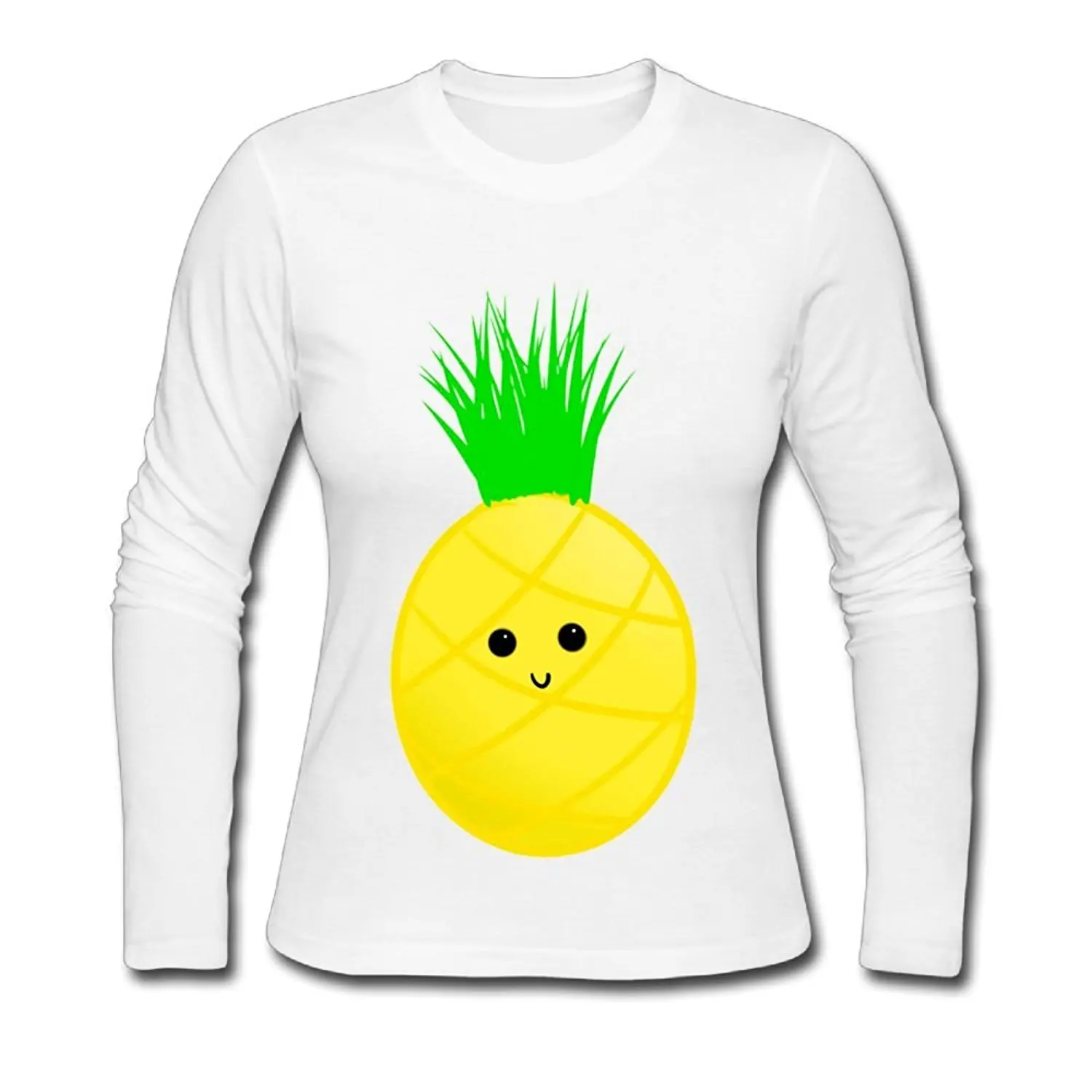 Wholesale Cute Pineapple Print Women's Long Sleeved Round Neck T Shirts