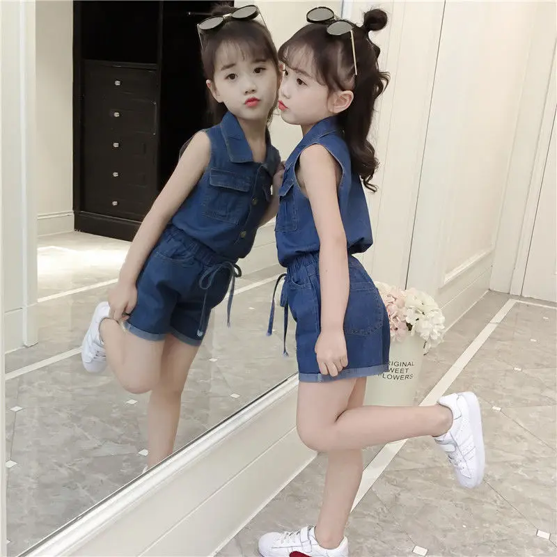 

2019 Girls Summer Fashion Denim Two-piece Set
