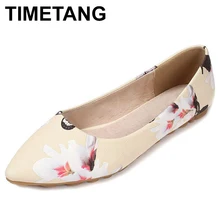 TIMETANG Новая женская обувь больших размеров Цветочный принт весенние женские Туфли без каблуков из искусственной кожи Повседневное дамские туфли на плоской подошве для лета с острым носком C098