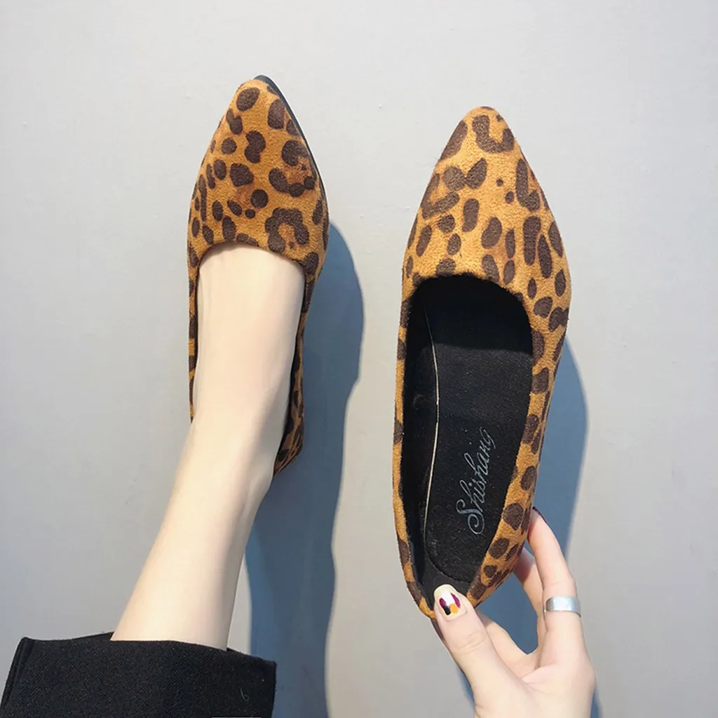 

xiniu women shoes fashion buty damskie Ladies Flock Loepard Shallow Single Flat Pointed Toe Casual Shoes zapatos de mujer #0812