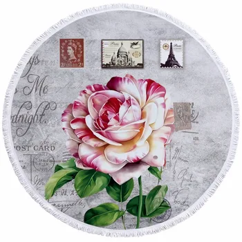 

2018 Vintage Style 150cm Round Beach Blanket Towel Tower Rose Flower Microfiber Swimming Cover Up Bath Towel