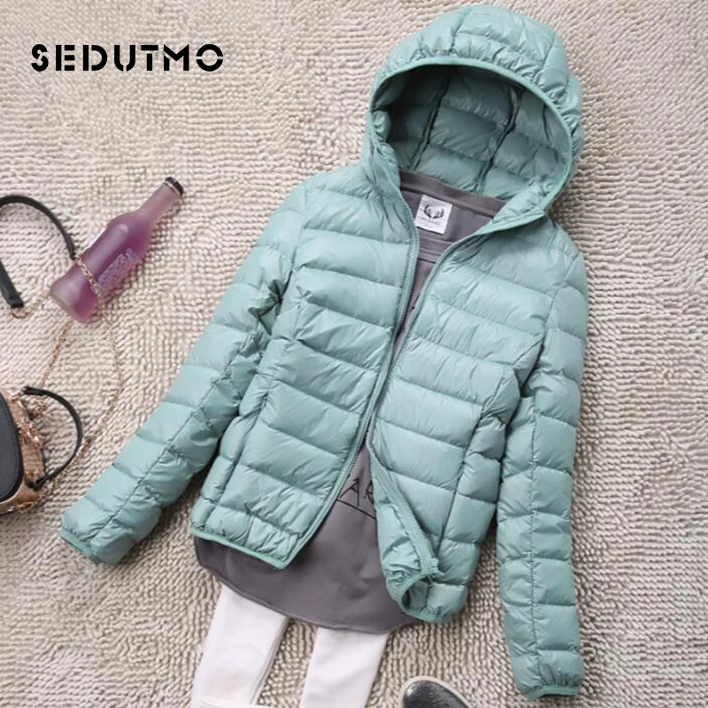 SEDUTMO Winter Plus Size 4XL Womens Down Jackets Short Ultra Light Duck Down Coat Hooded Puffer Jacket Autumn Parkas ED034