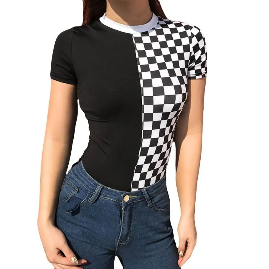 

2018 Summer Fashion Women Plaid Short Sleeve Sexy Tight Camisole Casual Jumpsuit Skinny Comfortable Beachwear Bodysuits NEW#35