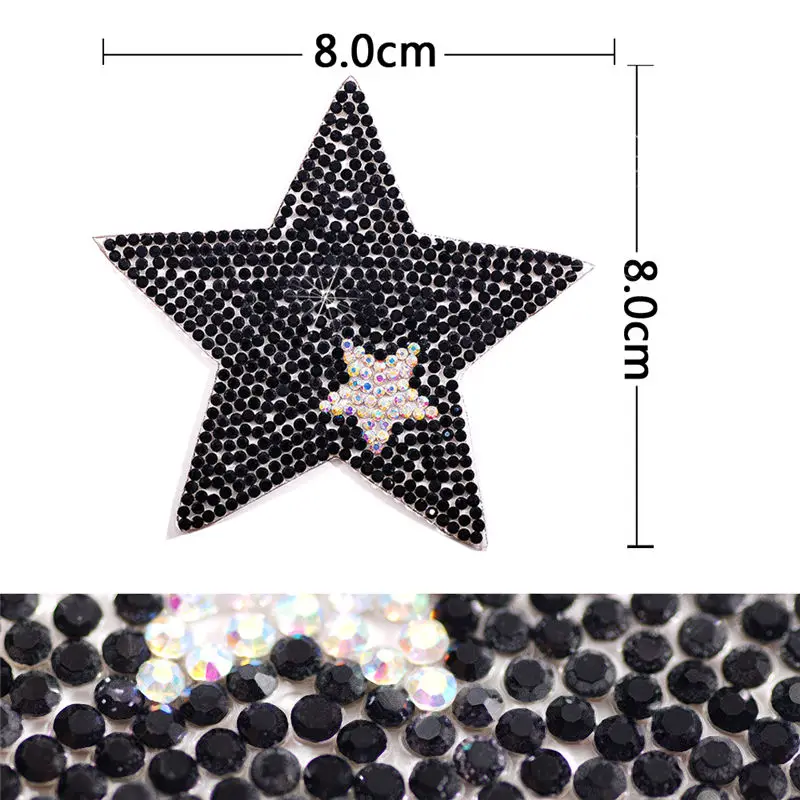 6.5cm rhinestone star stickers rhinestones applique 5pcs/pack hotfix heat transfer design iron on For kids garment bag shoe - Color: Style 8