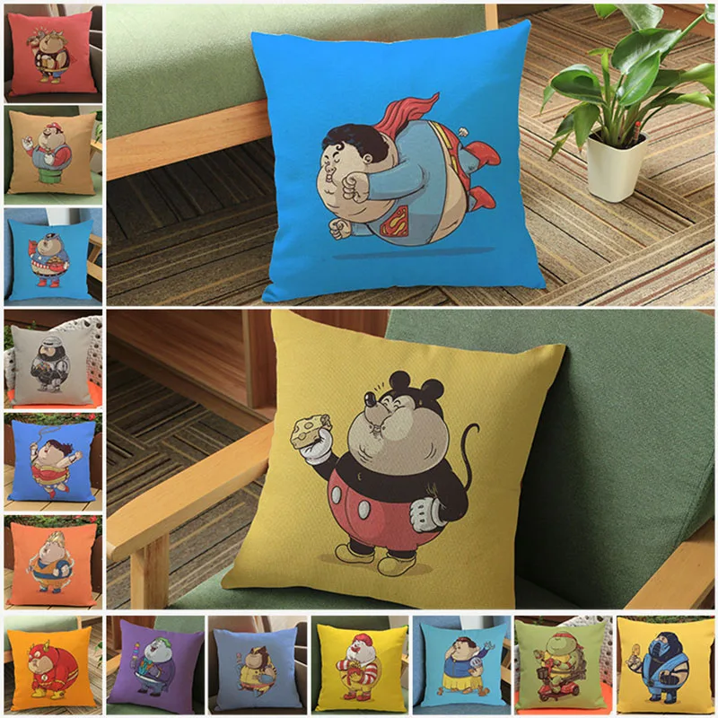 

Fat Man Super Hero Cartoon Character Pillow Case America Captain Iron Man Batman Wonder Woman Hulk Fat Version Cushion Cover