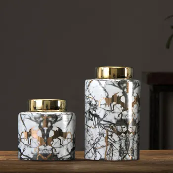

Nordic American Minimalist Creative Gold Ceramic Marble Pattern Room Decoration Ceramic Vase Decoration porcelain jar pot