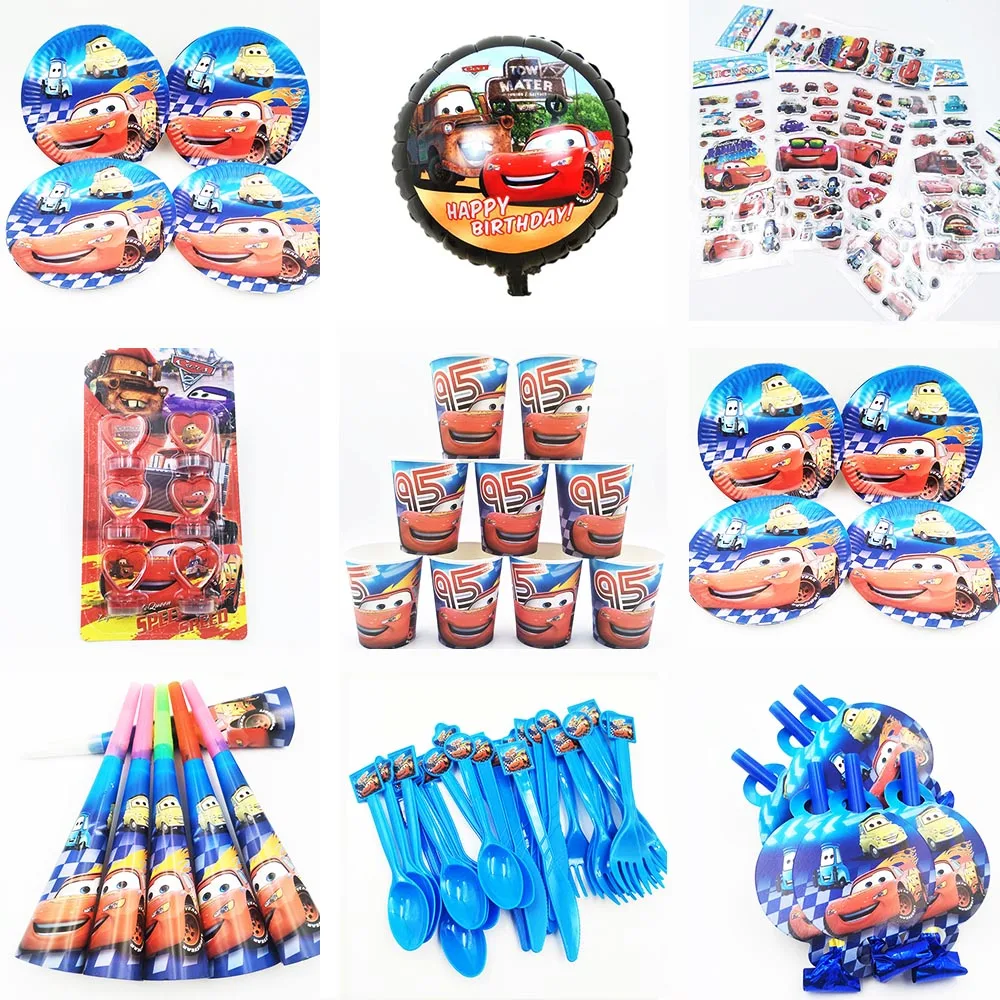 

Disney Cars Lightning McQueen Birthday Party Plates cups napkins knives forks masks Flags Tablecloth Straws Cup Party Decoration