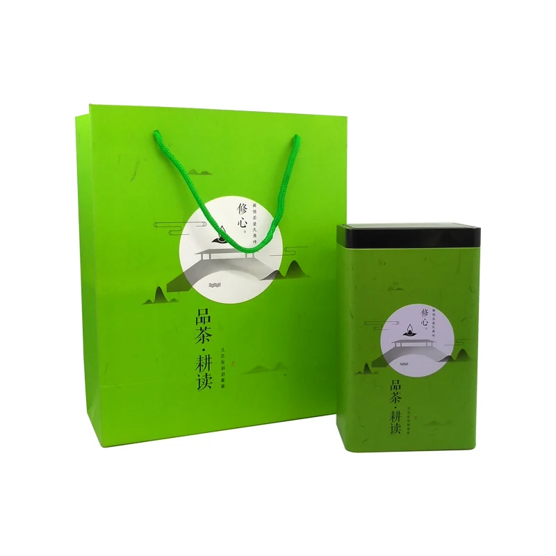 Xin Jia Yi Middle Portable Rectangle Shape Smooth Surface Special Design Tin With Paper Bag Cookies Jar Tea Tin Box