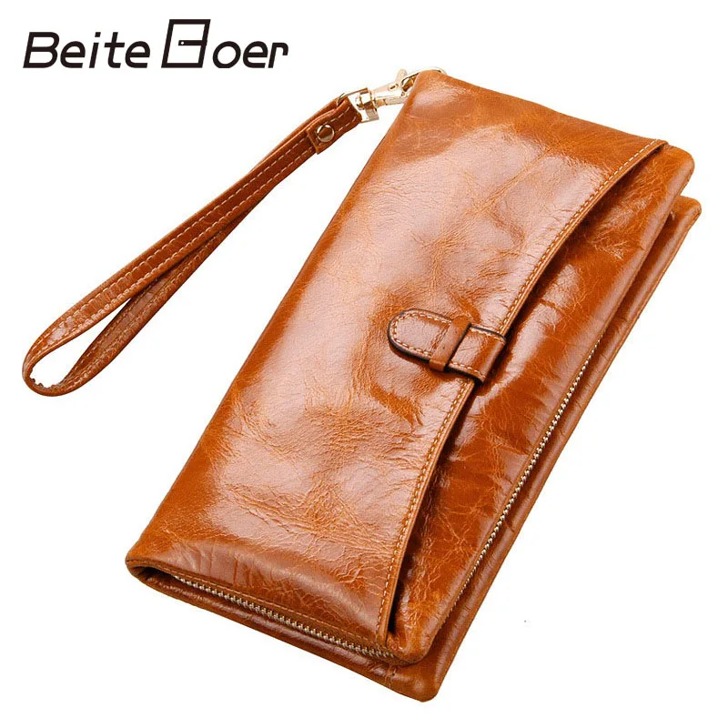 Beite Boer кожаные длинные женские кошельки, однотонный Европейский Стиль кошелек на молнии, женская сумка-клатч на день и портмоне. gif t