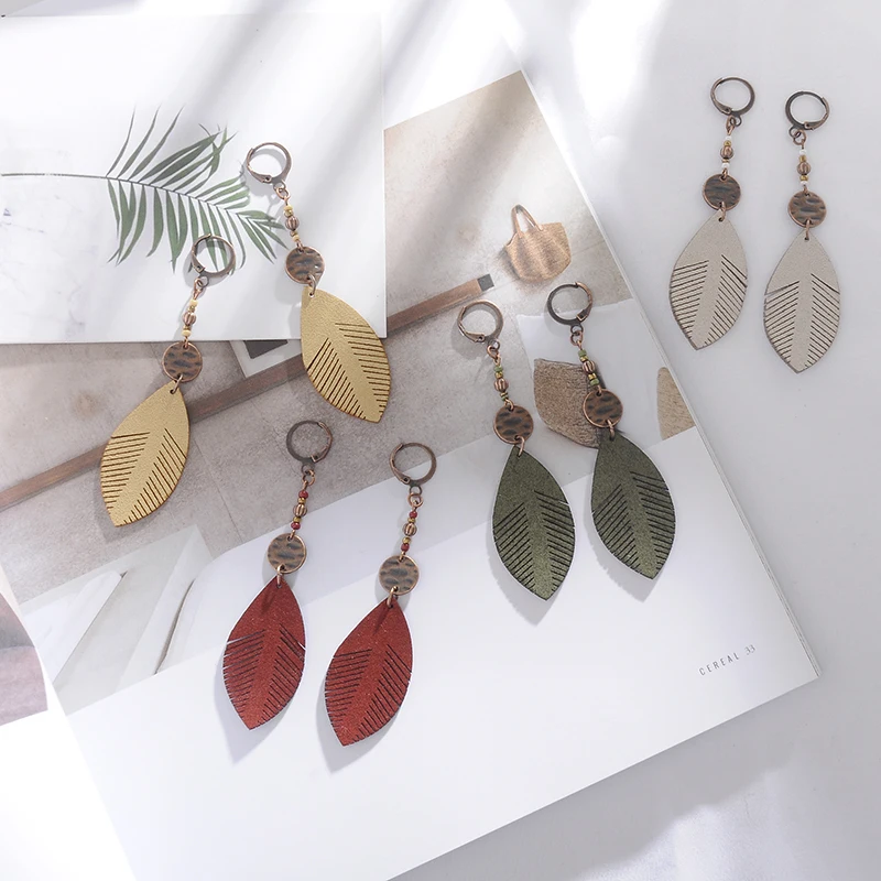 

4 Colors Palm leaf Boho Ethnic Dangle earrings Ear buckles elegant Drop Earrings Women Jewelry Earrings for festival girls gifts