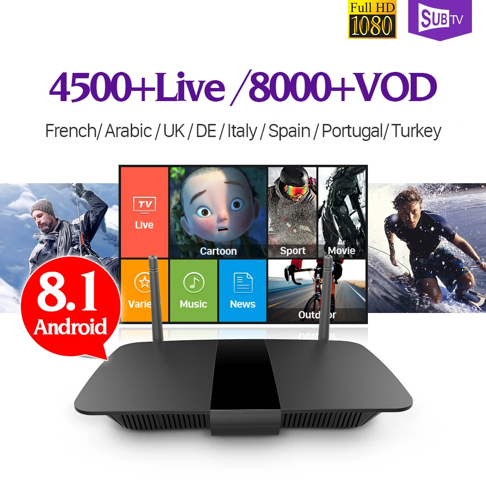 

IPTV Subscription Box Q1504 Android 8.1 with SUBTV Code IPTV France Arabic Belgium Netherlands Turkish Portugal Italia IP TV