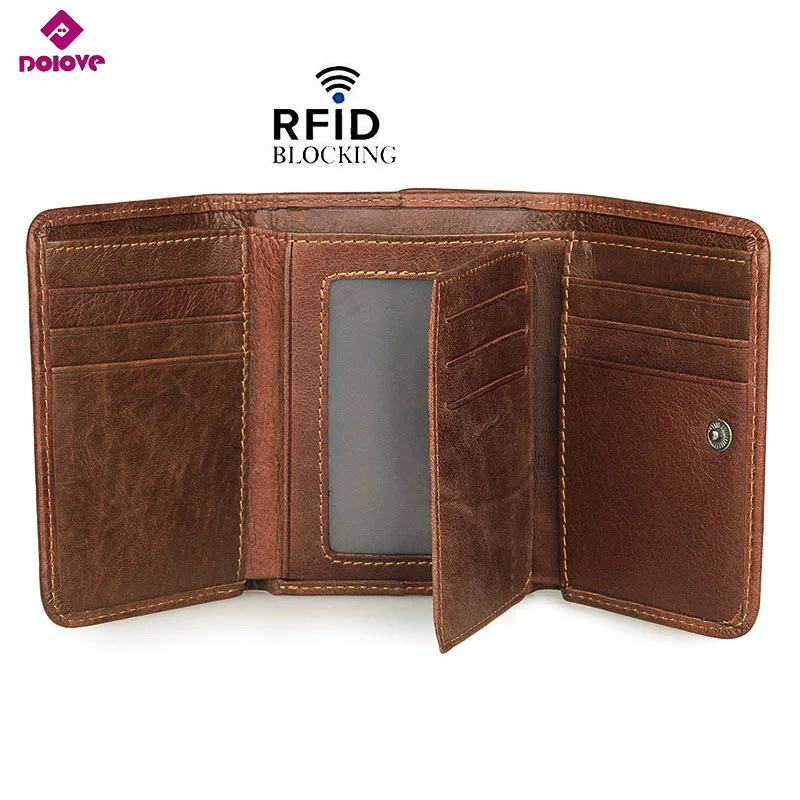 

DOLOVE New arrival genuine leather men wallets Retro High-quality Multi card short wallet Men's Cow Leather RFID Card Holder