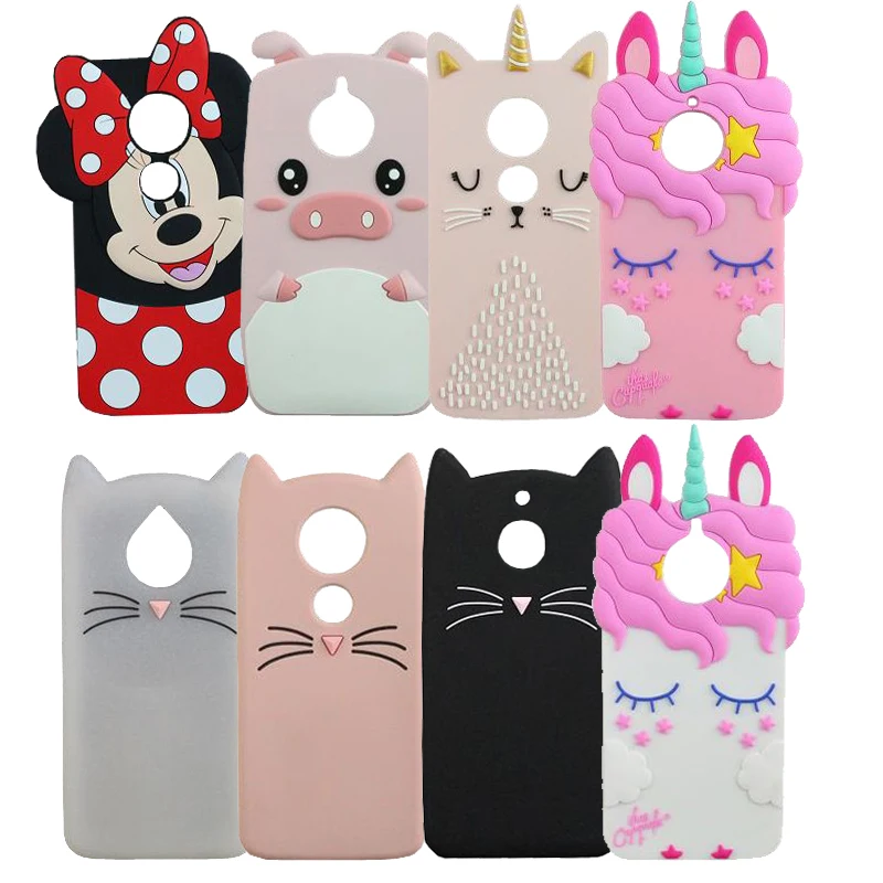 

Cartoon Silicone Case Cover For Motorola Moto G6 Plus Play G5S E5 E4 G7 Power 3D Minnie Unicorn Cat Pig Soft Funda Coque