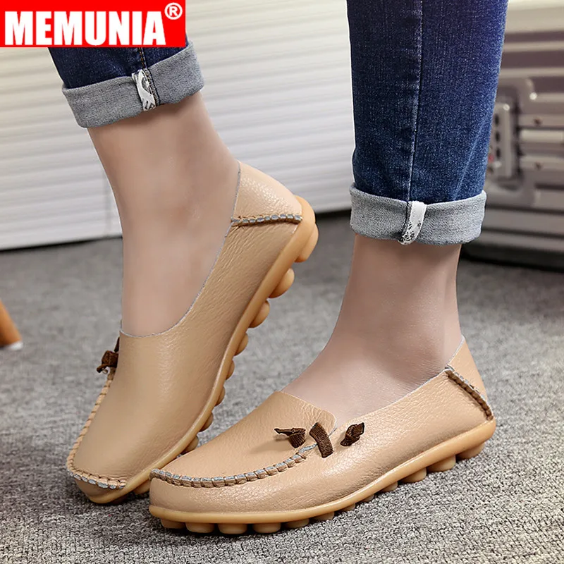 

MEMUNIA big size new flats women casual flat loafers slip on Oxfords comfortable leather boat shoes women leisure female shoes