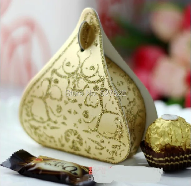 100pcs European Romantic Gold Peach Heart Wedding Candy Boxes Wedding Favours Box Gift Boxes Free Shipping