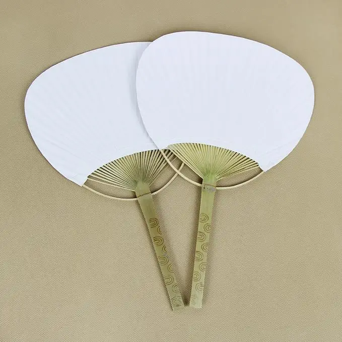 100pcs Lot Chic Paper Paddle Hand Fans with Bamboo Frame and Handle