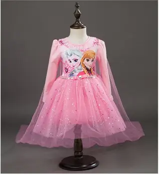 

2015 Winter Long Sleeve Girl Clothes Lace Rape Kids Dresses For Girls Children Clothing Princess Party Costume Anna Elsa Dress