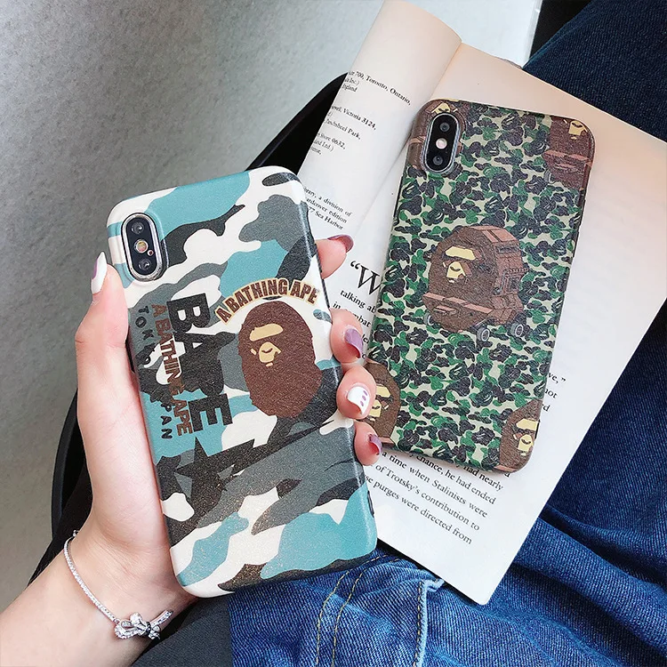 

Ape head Camouflage Cartoon Frosted Fashion street iphonecase for 6s 7 8plus xs max Half-wrapped Case Waterproof