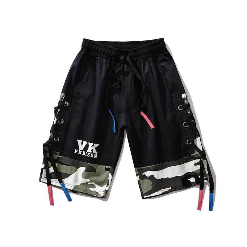 Camouflage green Tide брендовые камуфляжные строчки рабочие шорты хип хоп спортивные пляжные шорты летние хлопковые повседневные мужские дизайнерские шорты с лентой - Цвет: Camouflage green