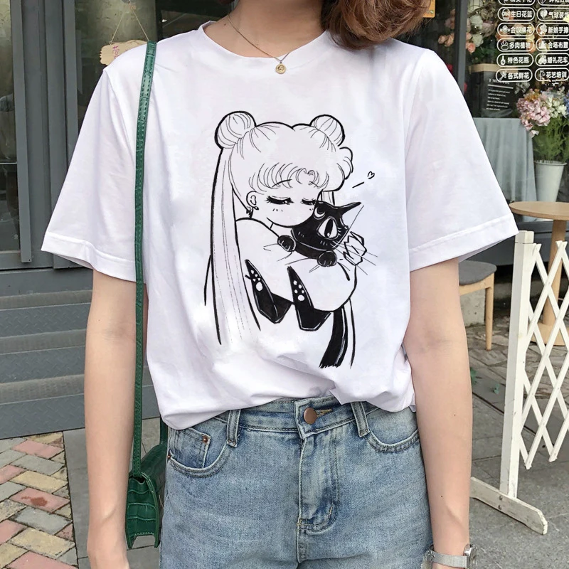 Kawaii Сейлор Мун футболка Женская Harajuku Ullzang мультяшная футболка 90s Милая футболка с принтом гранж корейский стиль футболки женские - Цвет: 4298