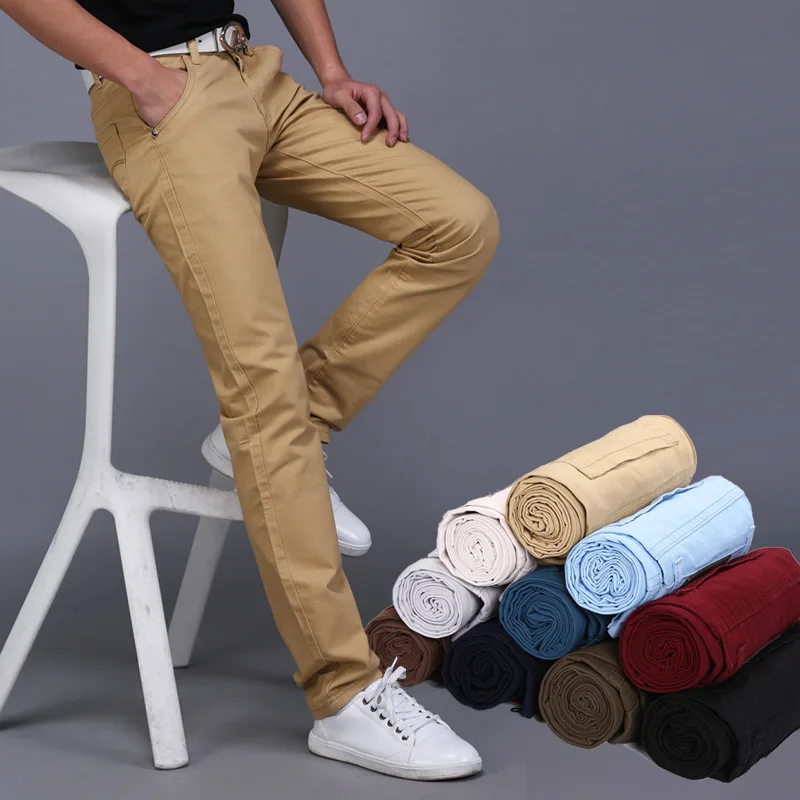 

GEJIAN Explosion 2019 Fashion Design Men Pants Straight Slim fit Cotton Pants Solid Color Men Casual Pants Summer Pants Men