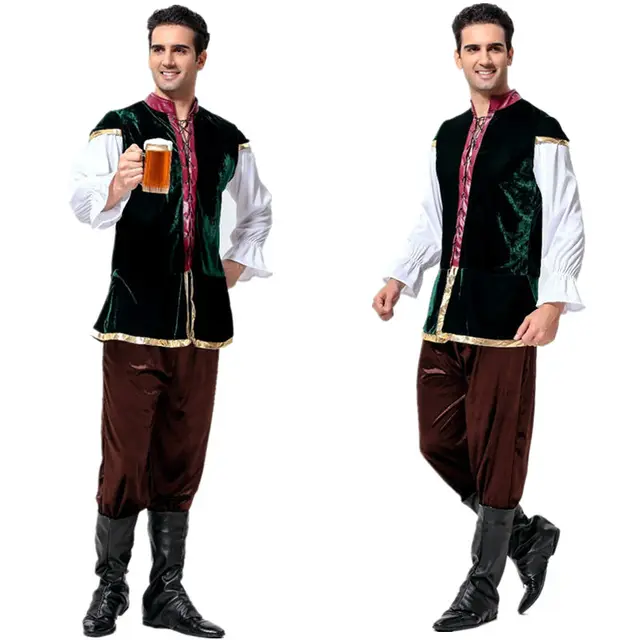 Tavern Renaissance Medieval Costume Bavarian Beer Men Costumes Adult Beer Costumes Oktoberfest Lederhosen Outfit