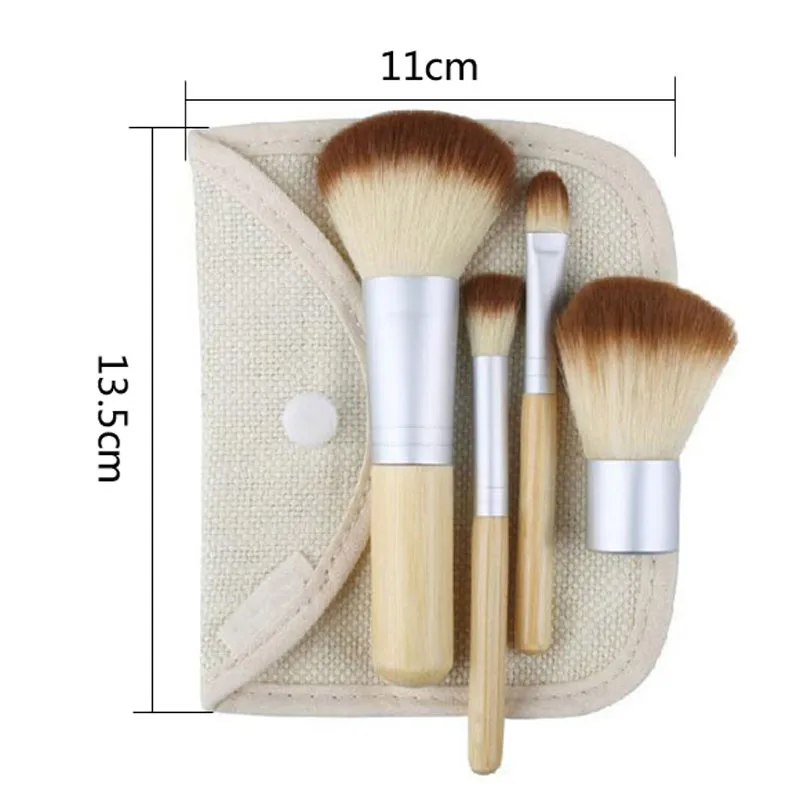 AddFavor 4 Pcs مسحوق استحى ظلال العيون فرش كفاف فرشاة للمكياج مجموعة الخيزران المخفي المكياج مجموعة فرش حالة الجمال أساسيات