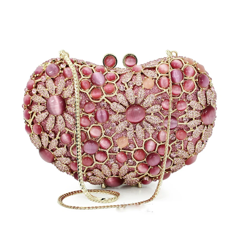 Luxury Pink Heart Shape Clutch XIYUAN Evening Bag Ladies Diamond