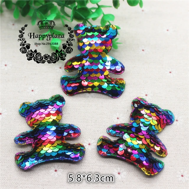 10pcs 5.8*6.3cm Glitter Rainbow Paillette Bear Padded Patches Appliques For  Clothes Sewing Supplies DIY Hair Bow Decoration - AliExpress