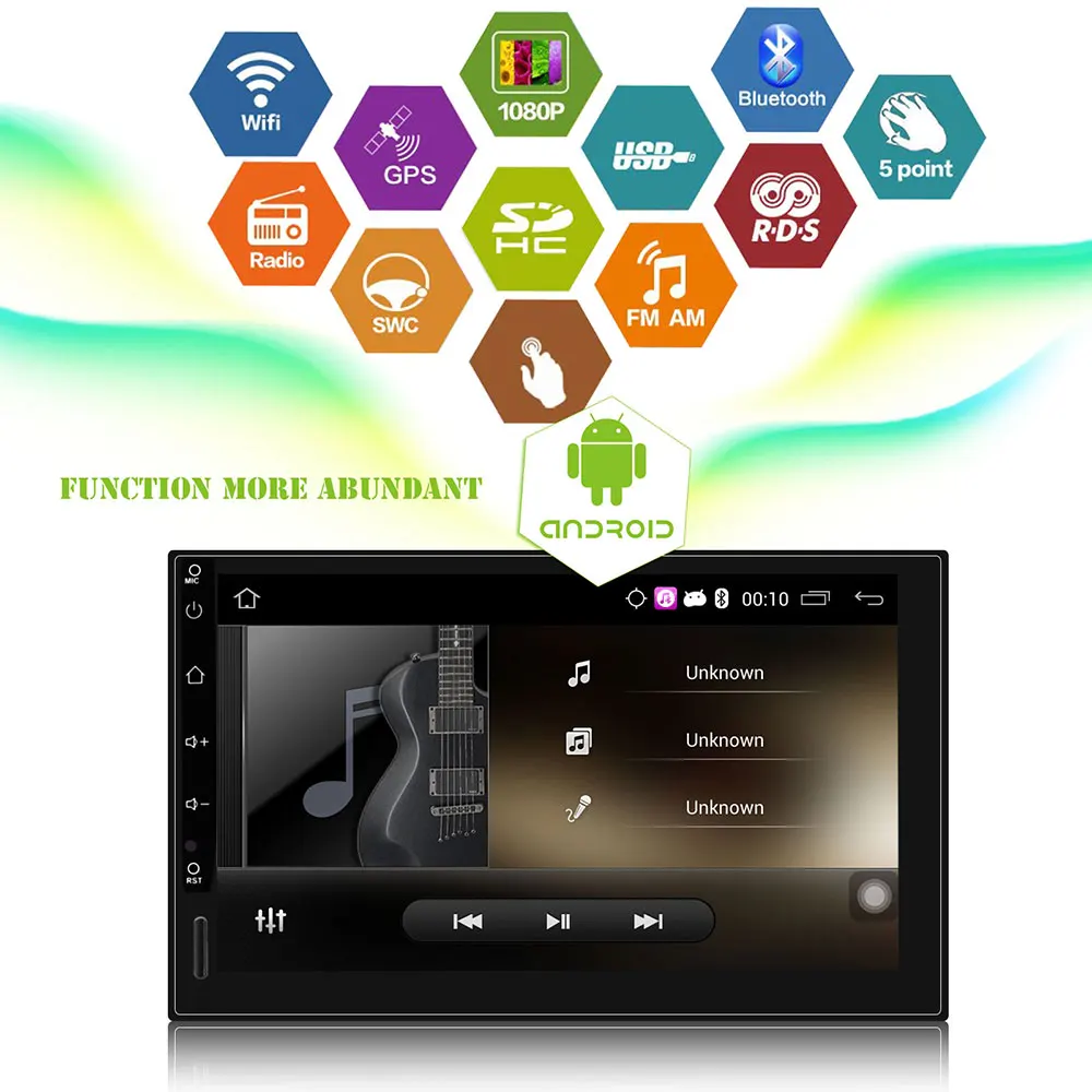 Cheap 7" Android 5.1 Quad core 1.6GHz ROM 16G HD 1024*600 Screen 2 DIN Car DVD GPS Radio Stereo Player with 3G WIFI USB Rear Camera 1
