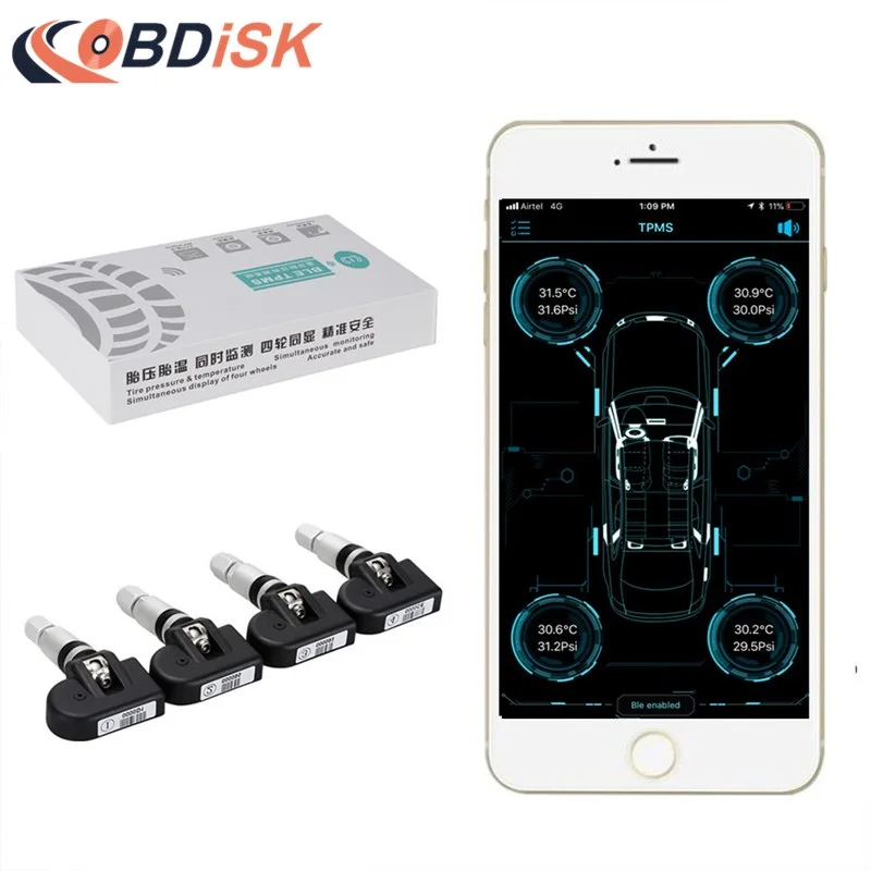 Bluetooth 4.0 Smart Car TPMS Tyre Tire Pressure Monitoring System APP Display with 4 Internal Sensors Support Android IOS Phone tp630 tpms car smart bluetooth tpms tire pressure psi bar temperature alarm system for android for ios 4 sensors