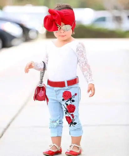 

Newborn Kids Baby Girls 3D Flower Lace Tops Denim Hot Pants Outfits Set Clothes